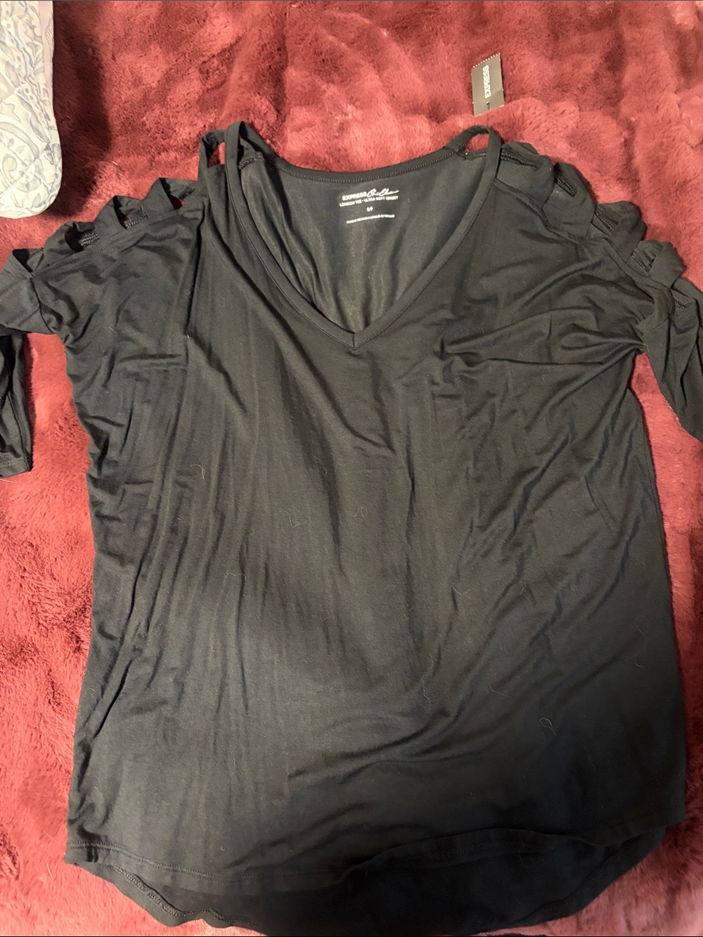 Express Black Cold-Shoulder V-Neck Short Sleeve Top